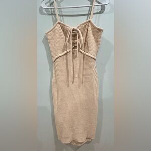 Beige Knit Midi Dress with keyhole cutout